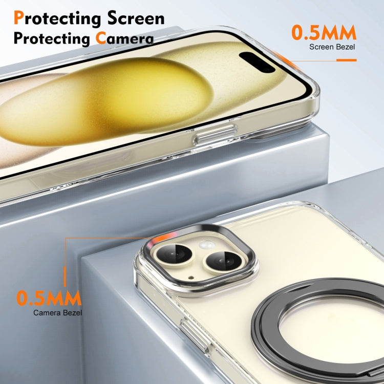 For iPhone 15 Plus / 14 Plus Ice-Cold Rotating Ring Holder PC MagSafe Phone Case(Black) - iPhone 15 Plus Cases by buy2fix | Online Shopping UK | buy2fix