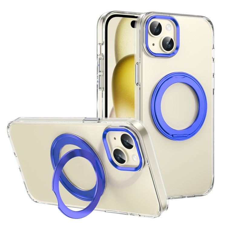For iPhone 15 Ice-Cold Rotating Ring Holder PC MagSafe Phone Case(Blue) - iPhone 15 Cases by buy2fix | Online Shopping UK | buy2fix