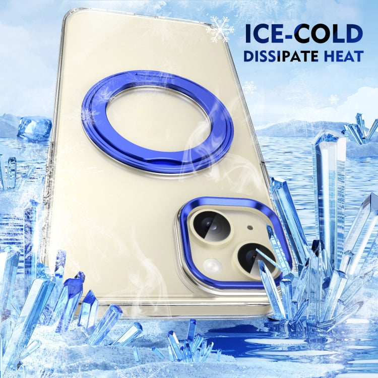 For iPhone 15 Ice-Cold Rotating Ring Holder PC MagSafe Phone Case(Blue) - iPhone 15 Cases by buy2fix | Online Shopping UK | buy2fix