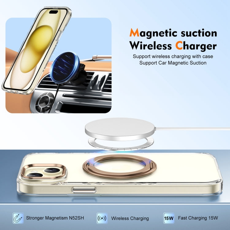 For iPhone 15 Ice-Cold Rotating Ring Holder PC MagSafe Phone Case(Desert Gold) - iPhone 15 Cases by buy2fix | Online Shopping UK | buy2fix