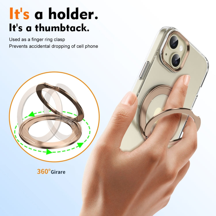 For iPhone 15 Ice-Cold Rotating Ring Holder PC MagSafe Phone Case(Desert Gold) - iPhone 15 Cases by buy2fix | Online Shopping UK | buy2fix