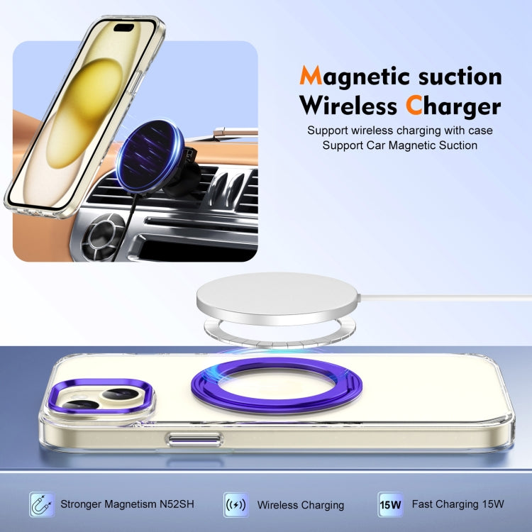 For iPhone 15 Ice-Cold Rotating Ring Holder PC MagSafe Phone Case(Purple) - iPhone 15 Cases by buy2fix | Online Shopping UK | buy2fix