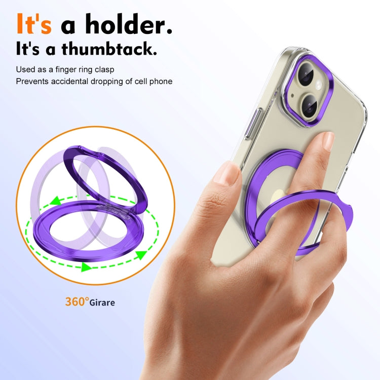For iPhone 15 Ice-Cold Rotating Ring Holder PC MagSafe Phone Case(Purple) - iPhone 15 Cases by buy2fix | Online Shopping UK | buy2fix