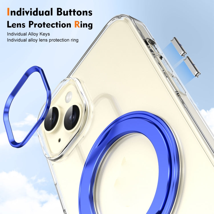 For iPhone 14 Ice-Cold Rotating Ring Holder PC MagSafe Phone Case(Blue) - iPhone 14 Cases by buy2fix | Online Shopping UK | buy2fix