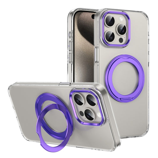 For iPhone 14 Pro Ice-Cold Rotating Ring Holder PC MagSafe Phone Case(Purple) - iPhone 14 Pro Cases by buy2fix | Online Shopping UK | buy2fix