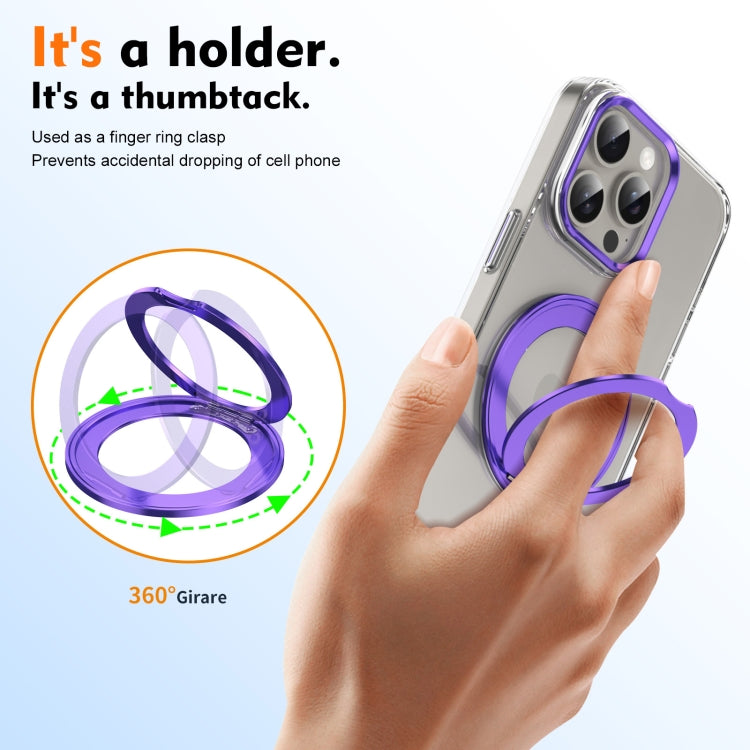 For iPhone 14 Pro Ice-Cold Rotating Ring Holder PC MagSafe Phone Case(Purple) - iPhone 14 Pro Cases by buy2fix | Online Shopping UK | buy2fix