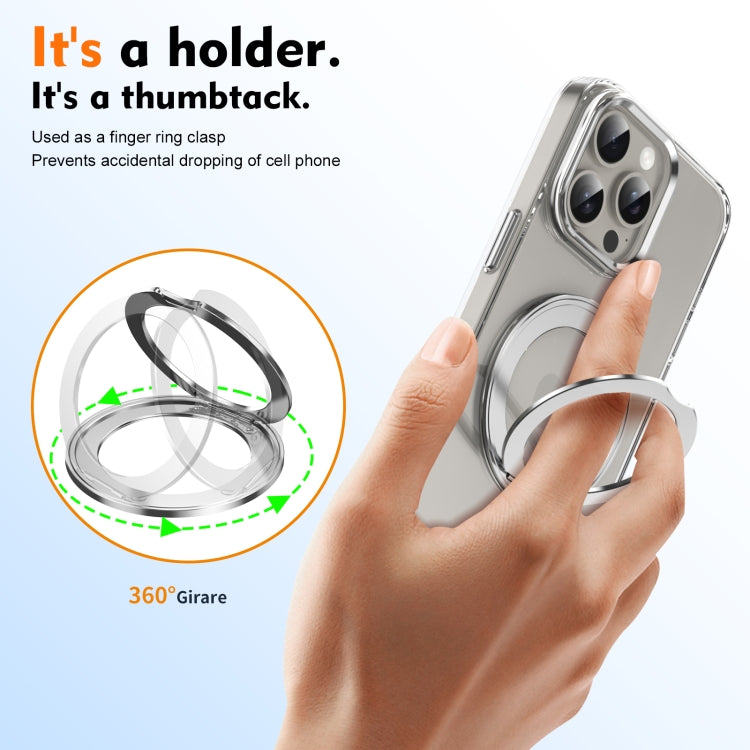 For iPhone 14 Pro Max Ice-Cold Rotating Ring Holder PC MagSafe Phone Case(Silver) - iPhone 14 Pro Max Cases by buy2fix | Online Shopping UK | buy2fix