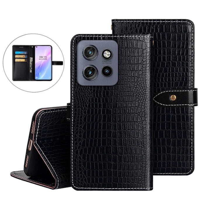 For Motorola Edge 50 Neo idewei Crocodile Texture Leather Phone Case(Black) - Motorola Cases by idewei | Online Shopping UK | buy2fix