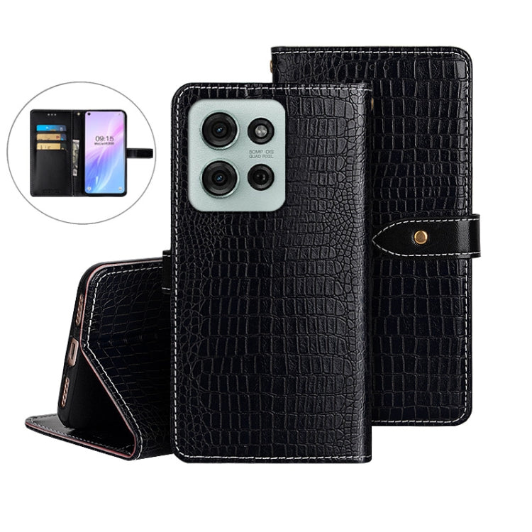 For Motorola Moto G75 5G idewei Crocodile Texture Leather Phone Case(Black) by idewei