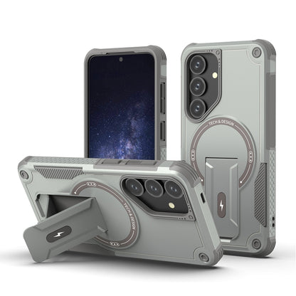 For Samsung Galaxy S24 5G / S25 5G Armor MagSafe Holder PC Hybrid TPU Phone Case(Grey) by buy2fix