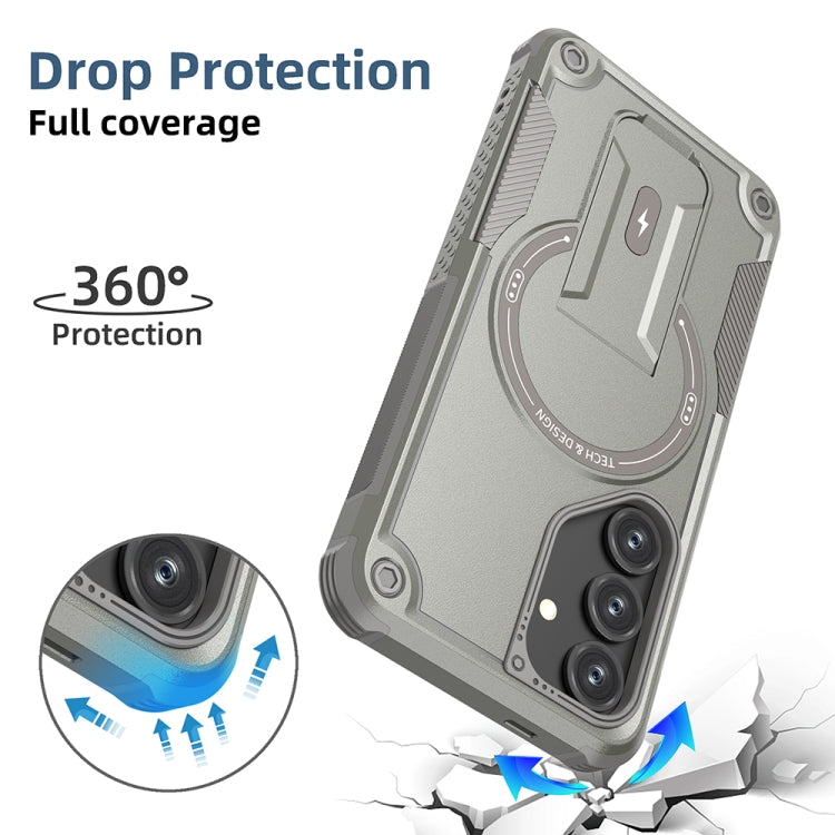 For Samsung Galaxy S24 5G / S25 5G Armor MagSafe Holder PC Hybrid TPU Phone Case(Grey) by buy2fix