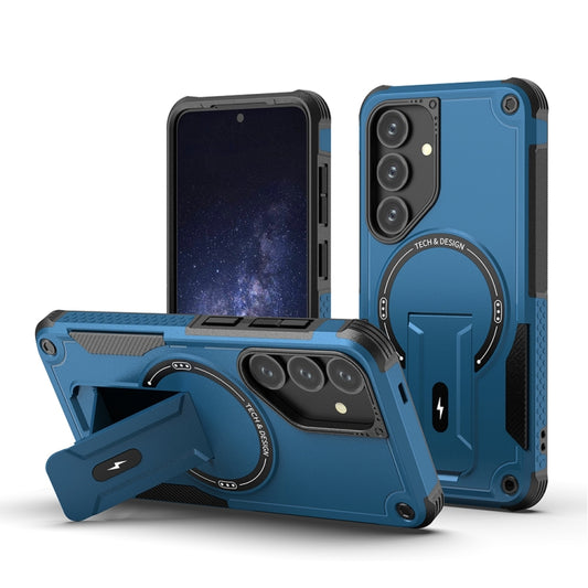 For Samsung Galaxy S24 5G / S25 5G Armor MagSafe Holder PC Hybrid TPU Phone Case(Dark Blue) - Galaxy S25 5G Cases by buy2fix | Online Shopping UK | buy2fix