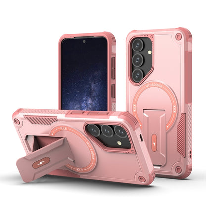 For Samsung Galaxy S24 5G / S25 5G Armor MagSafe Holder PC Hybrid TPU Phone Case(Pink) - Galaxy S25 5G Cases by buy2fix | Online Shopping UK | buy2fix