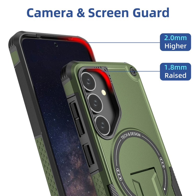 For Samsung Galaxy S24 5G / S25 5G Armor MagSafe Holder PC Hybrid TPU Phone Case(Army Green) - Galaxy S25 5G Cases by buy2fix | Online Shopping UK | buy2fix