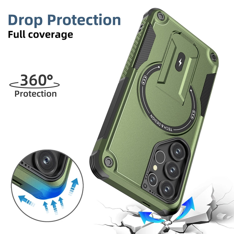 For Samsung Galaxy S25 Ultra 5G Armor MagSafe Holder PC Hybrid TPU Phone Case(Army Green) - Galaxy S25 Ultra 5G Cases by buy2fix | Online Shopping UK | buy2fix