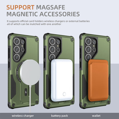 For Samsung Galaxy S25 Ultra 5G Armor MagSafe Holder PC Hybrid TPU Phone Case(Army Green) - Galaxy S25 Ultra 5G Cases by buy2fix | Online Shopping UK | buy2fix