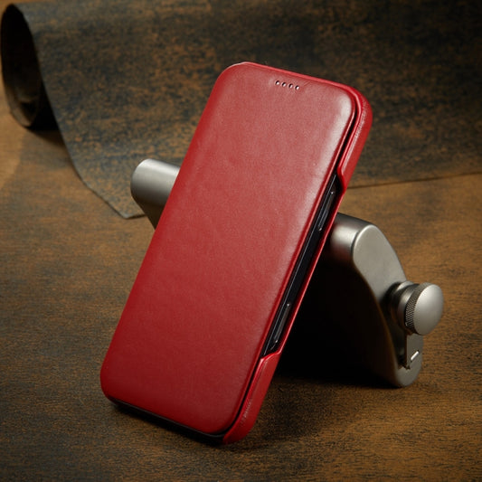 For iPhone 16 Fierre Shann Top Layer Cowhide Business Magnetic Leather Phone Case(Red) by FIERRE SHANN
