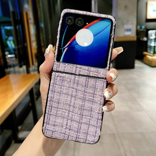 For Motorola Razr 40 Ultra Plaid Fabric PC Protective Phone Case(Purple) by buy2fix