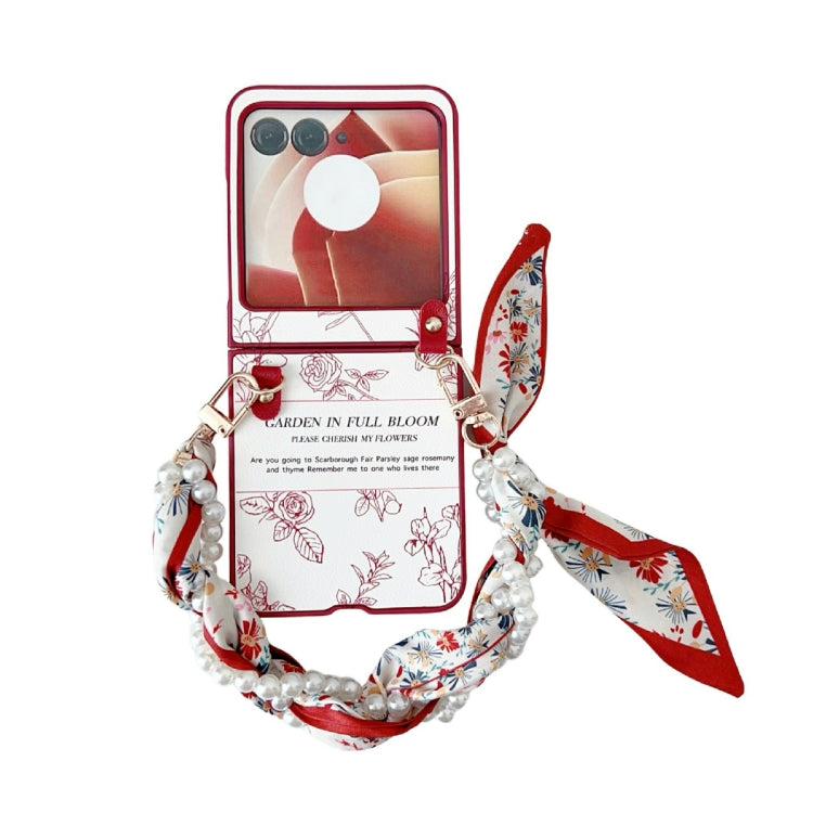 For Motorola Razr 50 Sketch Flower Pattern Phone Case with Scarf Bracelet(Rose) by buy2fix