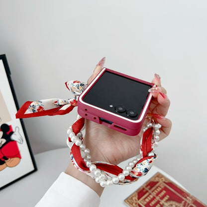 For Motorola Razr 50 Sketch Flower Pattern Phone Case with Scarf Bracelet(Rose) by buy2fix