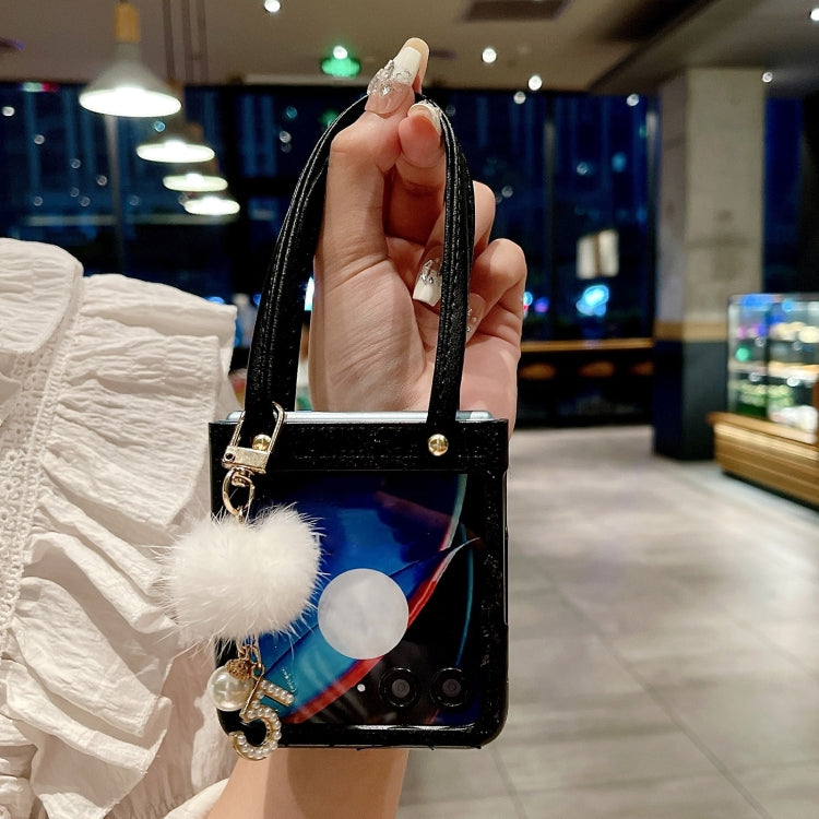 For Motorola Razr 40 Ultra Handbag Design Plush Ball Plaid Fabric PC Phone Case(Black) by buy2fix