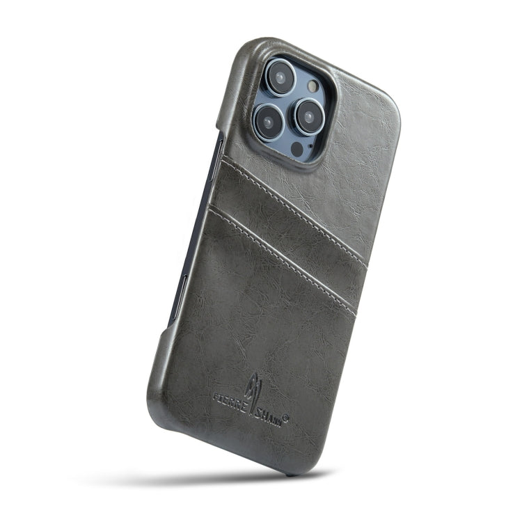 For iPhone 16 Pro Fierre Shann Retro Oil Wax Texture Card Slots PU Leather Phone Case(Grey) - iPhone 16 Pro Cases by FIERRE SHANN | Online Shopping UK | buy2fix