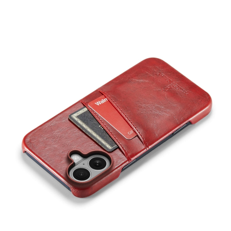 For iPhone 16 Fierre Shann Retro Oil Wax Texture Card Slots PU Leather Phone Case(Red) - iPhone 16 Cases by FIERRE SHANN | Online Shopping UK | buy2fix