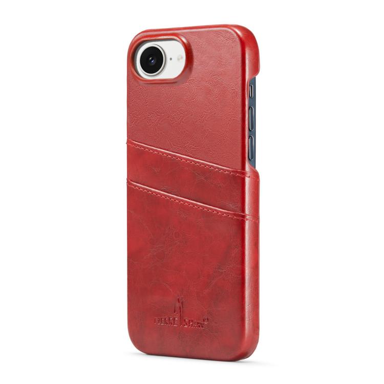 For iPhone 16e Fierre Shann Retro Oil Wax Texture Card Slots PU Leather Phone Case(Red) - iPhone 16e Cases by FIERRE SHANN | Online Shopping UK | buy2fix