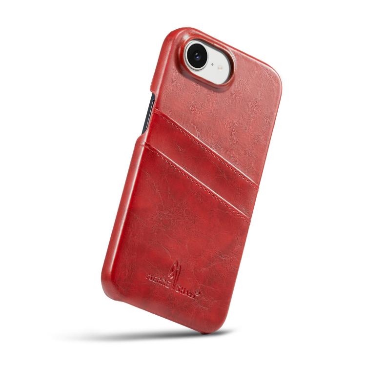 For iPhone 16e Fierre Shann Retro Oil Wax Texture Card Slots PU Leather Phone Case(Red) - iPhone 16e Cases by FIERRE SHANN | Online Shopping UK | buy2fix