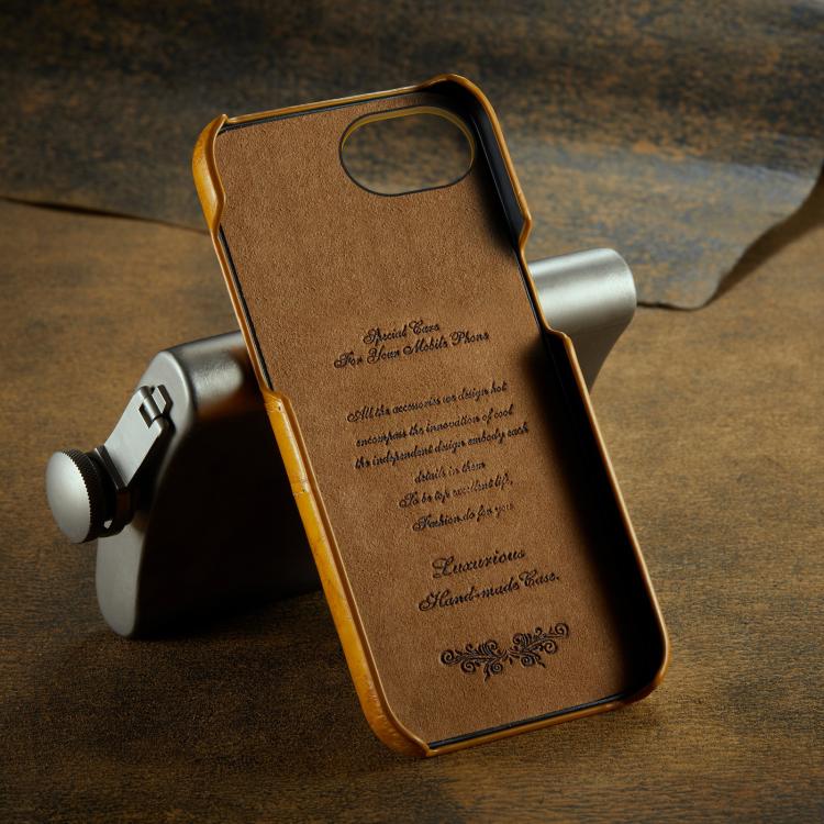 For iPhone 16e Fierre Shann Retro Oil Wax Texture Card Slots PU Leather Phone Case(Yellow) - iPhone 16e Cases by FIERRE SHANN | Online Shopping UK | buy2fix