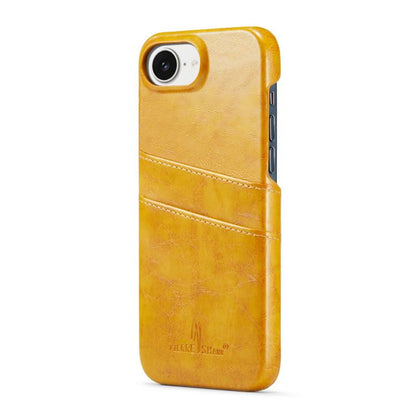 For iPhone 16e Fierre Shann Retro Oil Wax Texture Card Slots PU Leather Phone Case(Yellow) - iPhone 16e Cases by FIERRE SHANN | Online Shopping UK | buy2fix