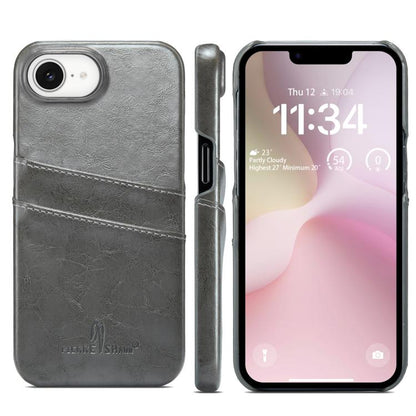 For iPhone 16e Fierre Shann Retro Oil Wax Texture Card Slots PU Leather Phone Case(Grey) - iPhone 16e Cases by FIERRE SHANN | Online Shopping UK | buy2fix