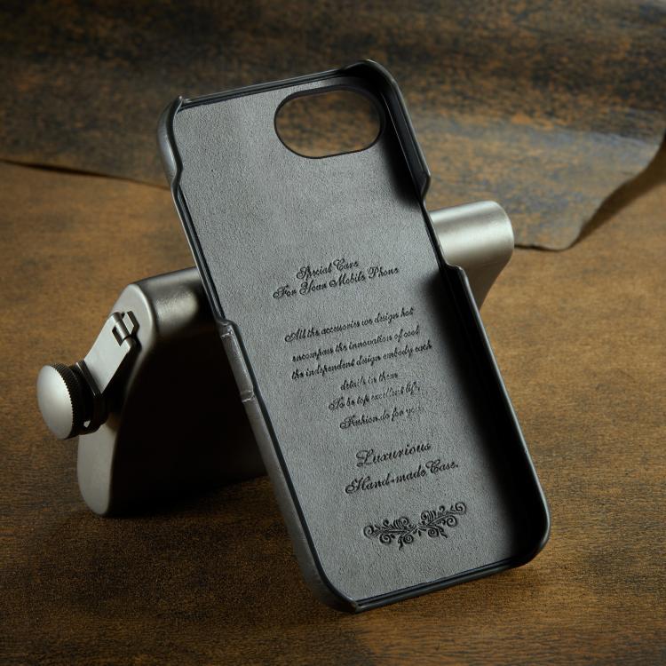 For iPhone 16e Fierre Shann Retro Oil Wax Texture Card Slots PU Leather Phone Case(Grey) - iPhone 16e Cases by FIERRE SHANN | Online Shopping UK | buy2fix