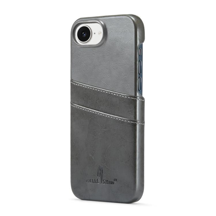For iPhone 16e Fierre Shann Retro Oil Wax Texture Card Slots PU Leather Phone Case(Grey) - iPhone 16e Cases by FIERRE SHANN | Online Shopping UK | buy2fix