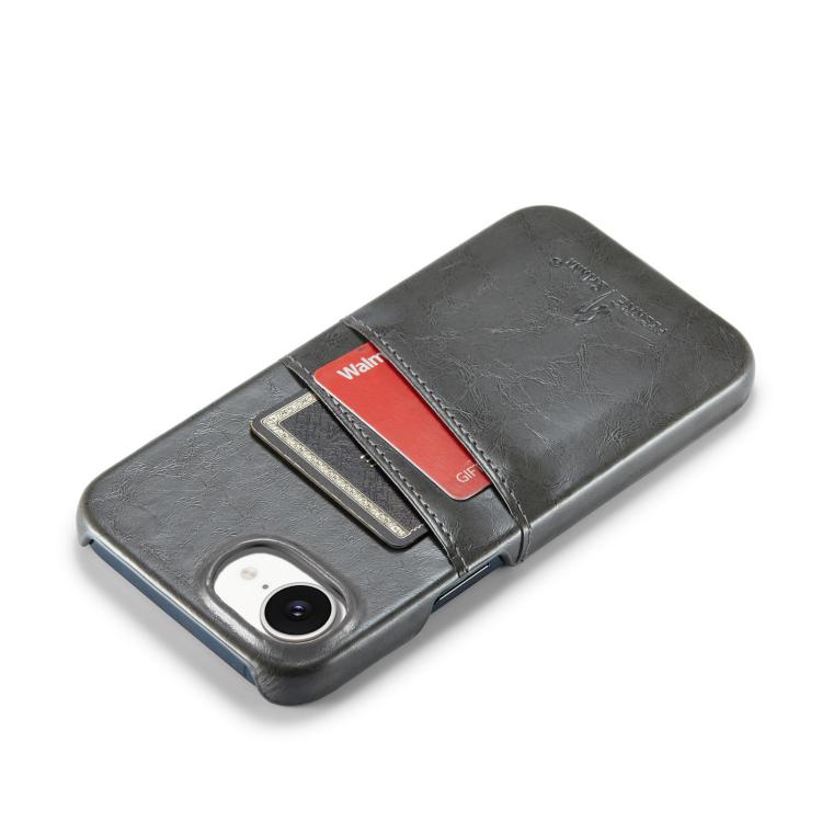 For iPhone 16e Fierre Shann Retro Oil Wax Texture Card Slots PU Leather Phone Case(Grey) - iPhone 16e Cases by FIERRE SHANN | Online Shopping UK | buy2fix