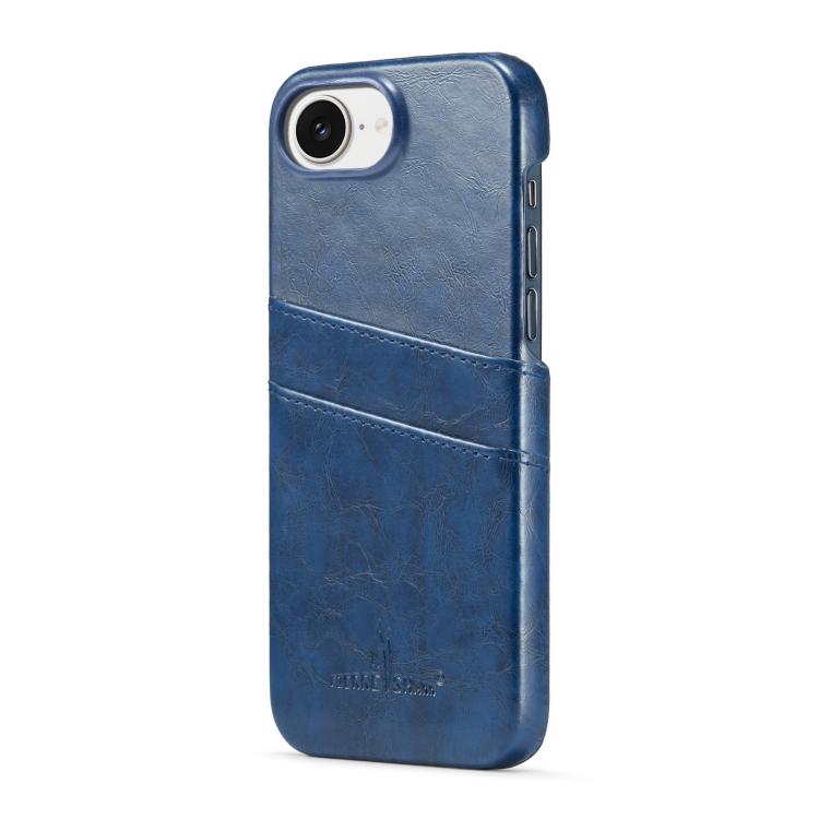 For iPhone 16e Fierre Shann Retro Oil Wax Texture Card Slots PU Leather Phone Case(Blue) - iPhone 16e Cases by FIERRE SHANN | Online Shopping UK | buy2fix