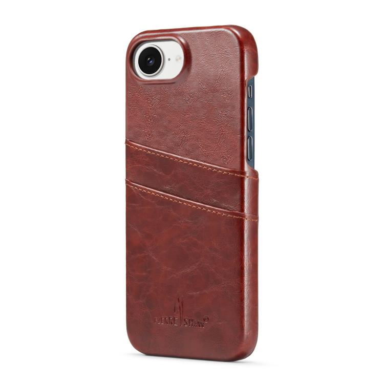 For iPhone 16e Fierre Shann Retro Oil Wax Texture Card Slots PU Leather Phone Case(Brown) - iPhone 16e Cases by FIERRE SHANN | Online Shopping UK | buy2fix