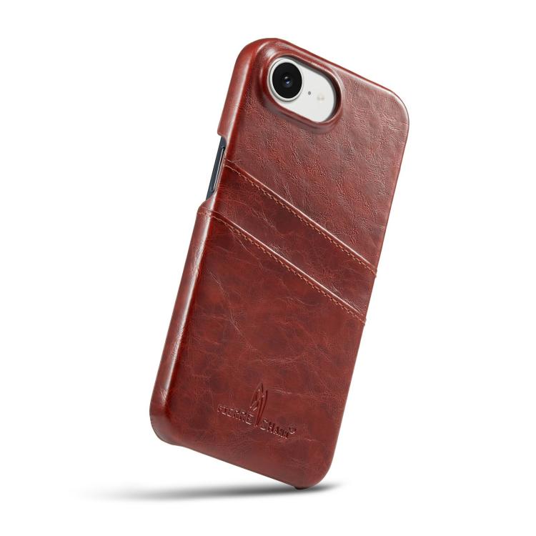 For iPhone 16e Fierre Shann Retro Oil Wax Texture Card Slots PU Leather Phone Case(Brown) - iPhone 16e Cases by FIERRE SHANN | Online Shopping UK | buy2fix