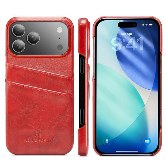 For iPhone 18 Pro Max / 17 Pro Max Fierre Shann Retro Oil Wax Texture Card Slots PU Leather Phone Case(Red)