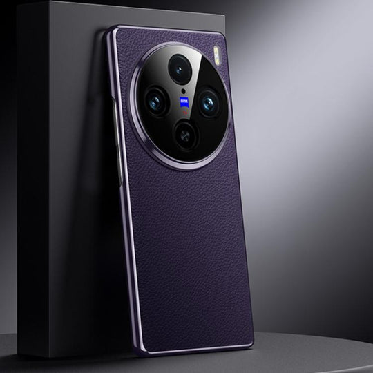 For vivo X100 Genuine Leather PC Phone Case(Dark Purple)