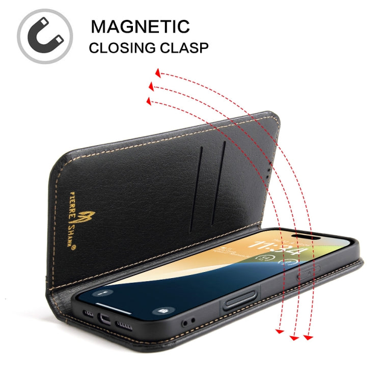 For iPhone 16 Plus Fierre Shann Cowhide Leather Flip Leather Phone Case(Black) by FIERRE SHANN