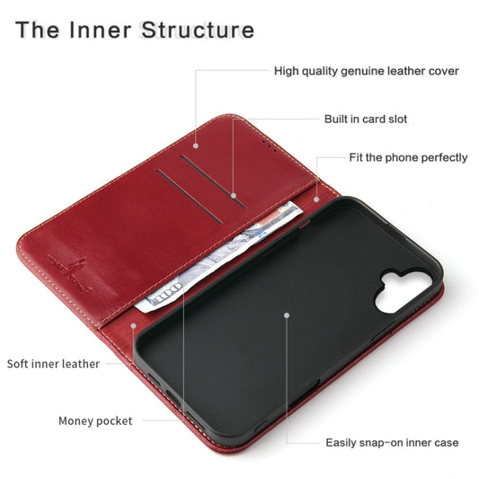 For iPhone 16 Fierre Shann Cowhide Leather Flip Leather Phone Case(Red) by FIERRE SHANN