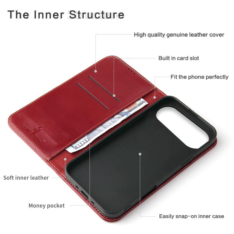 For iPhone Air Fierre Shann Cowhide Leather Flip Leather Phone Case(Red) - iPhone Air Cases by FIERRE SHANN | Online Shopping UK | buy2fix