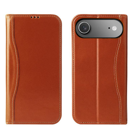 For iPhone Air Fierre Shann Cowhide Leather Flip Leather Phone Case(Brown) - iPhone Air Cases by FIERRE SHANN | Online Shopping UK | buy2fix