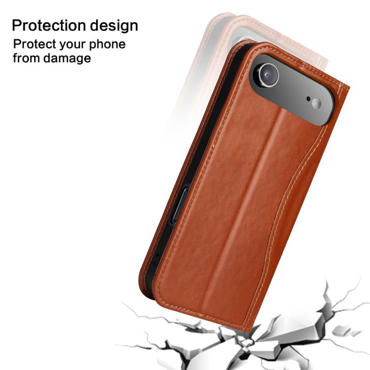 For iPhone Air Fierre Shann Cowhide Leather Flip Leather Phone Case(Brown) - iPhone Air Cases by FIERRE SHANN | Online Shopping UK | buy2fix