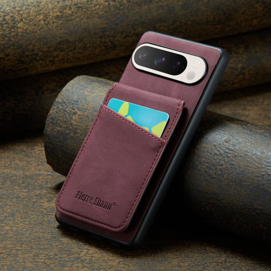 For Google Pixel 9 / 9 Pro Fierre Shann Crazy Horse Card Holder Back Cover PU Phone Case(Wine Red) - Google Cases by FIERRE SHANN | Online Shopping UK | buy2fix
