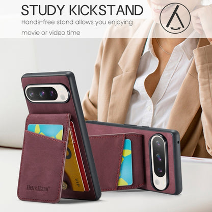 For Google Pixel 9 / 9 Pro Fierre Shann Crazy Horse Card Holder Back Cover PU Phone Case(Wine Red) - Google Cases by FIERRE SHANN | Online Shopping UK | buy2fix