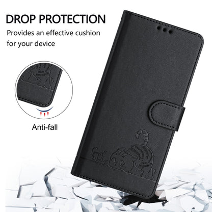 For Google Pixel 9a Cat Rat Embossed Pattern RFID Leather Phone Case with Lanyard(Black) - Google Cases by buy2fix | Online Shopping UK | buy2fix
