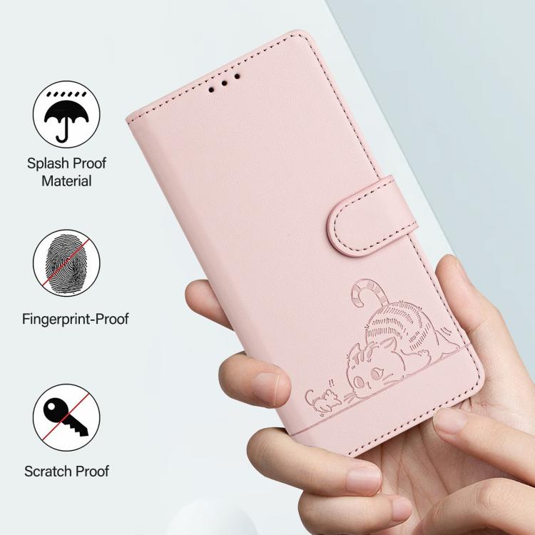 For Google Pixel 10 Pro XL 5G Global Cat Rat Embossed Pattern RFID Leather Phone Case with Lanyard(Pink) - Google Cases by buy2fix | Online Shopping UK | buy2fix
