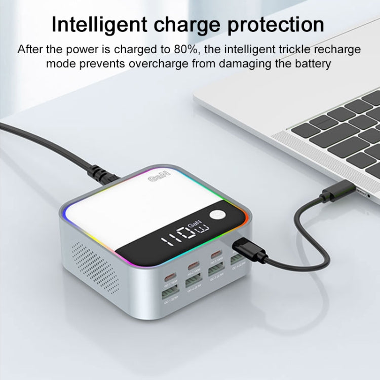 WLX-M8 120W Smart Digital Display Multi-Port Desktop Charger Dock Station, UK Plug(Grey White) - Multifunction Charger by buy2fix | Online Shopping UK | buy2fix